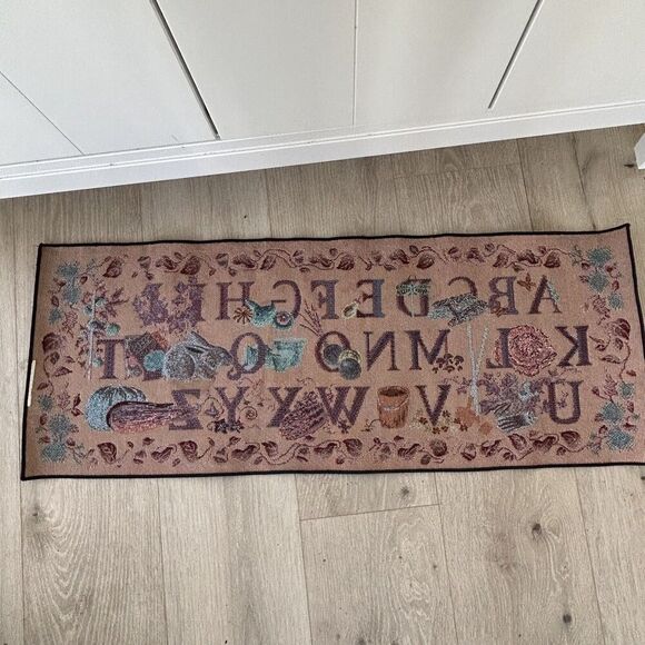 Tapestry Table Runner Gardener's Alphabet Botanical Cottage Farmhouse Country - Picture 2 of 6